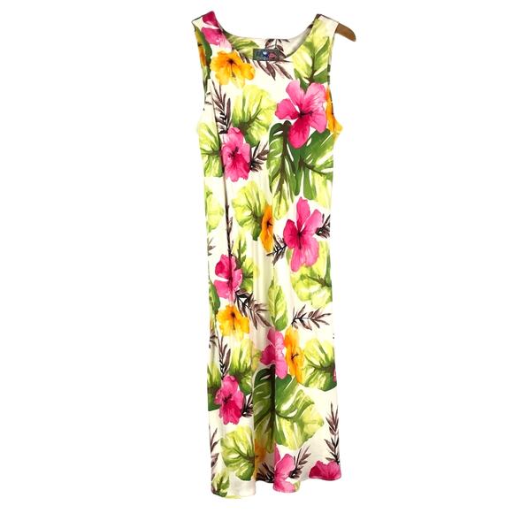 Hawaiian Dress Hilo Hattie 100% Silk Floral Dress Hibiscus Pink Green - Picture 1 of 9